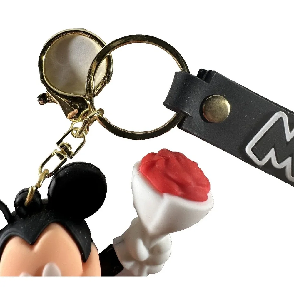 Disney Mickey Mouse holding flowers 3D Keychain with wrist strap for backpack